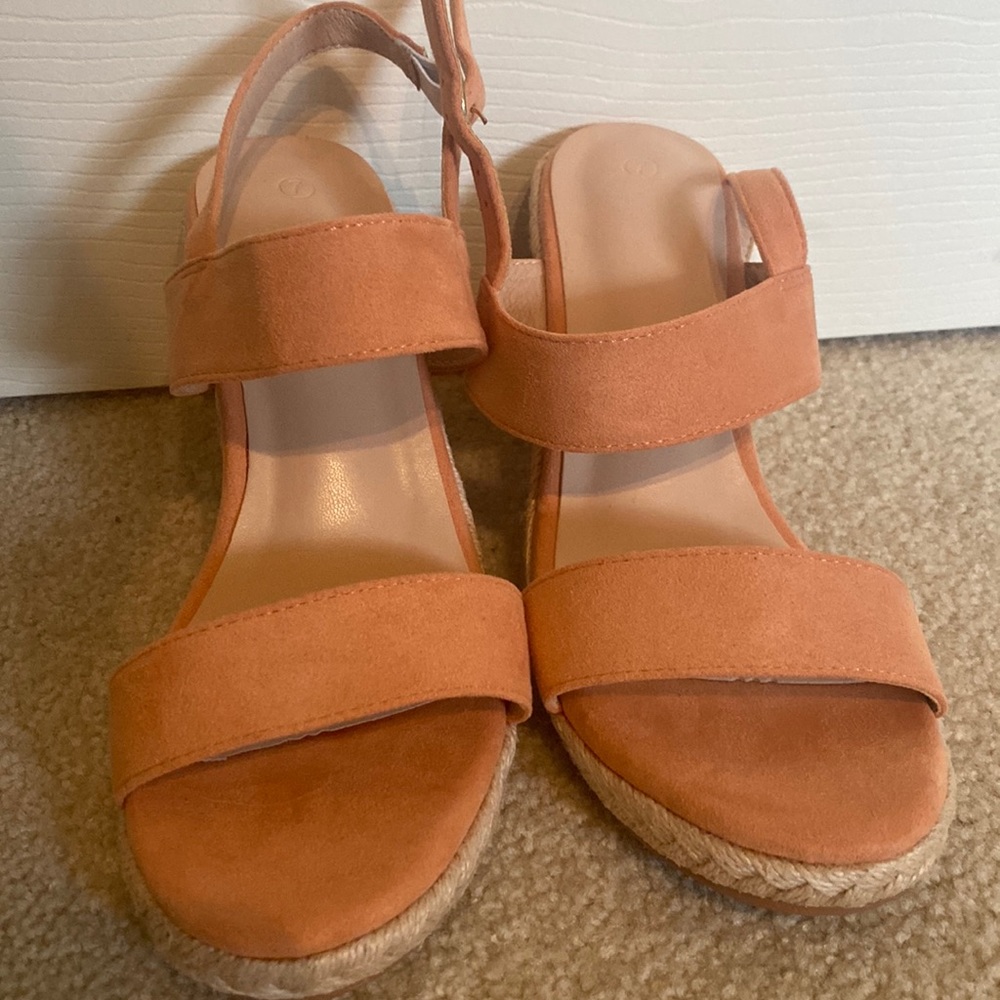 Peach wedged summertime heels